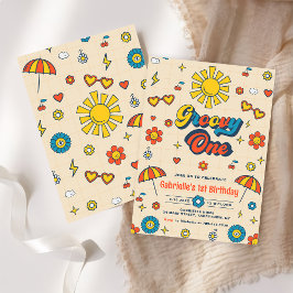 Invitación Groovy One Retro Daisy Birthday Party