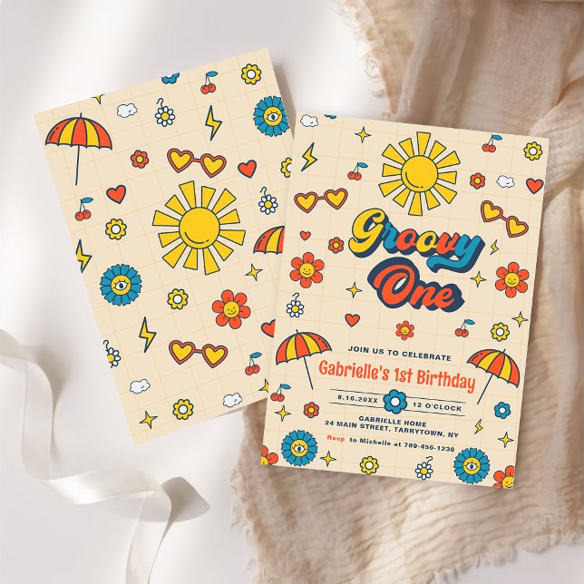Invitación Groovy One Retro Daisy Birthday Party (Subido por el creador)