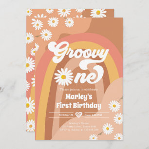 Invitación Groovy One Retro Daisy Boho Hippie Primer cumpleañ
