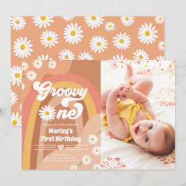 Invitación Groovy One Retro Daisy Boho Hippie Primer cumpleañ