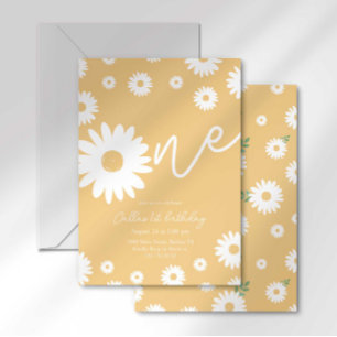 Invitación Groovy One Retro Daisy Boho Primer Cumpleaños