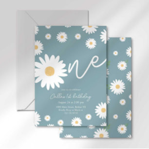 Invitación Groovy One Retro Daisy Boho Primer Cumpleaños