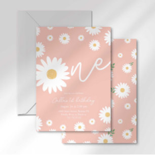 Invitación Groovy One Retro Daisy Boho Primer Cumpleaños