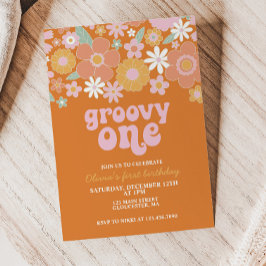 Invitación Groovy One Retro Floral primer cumpleaños