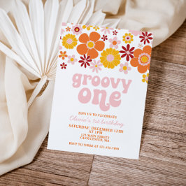 Invitación Groovy One Retro Floral Primer cumpleaños