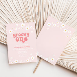Invitación Groovy One Retro margarita boho floral primer cump
