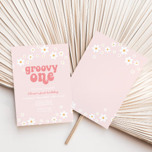 Invitación Groovy One Retro margarita boho floral primer cump