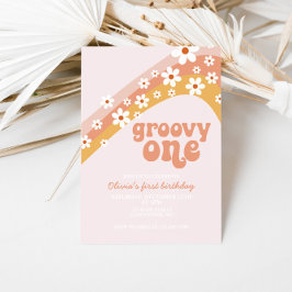 Invitación Groovy One Retro margarita boho floral primer cump