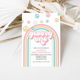 Invitación Groovy One Retro Verano Arcoíris