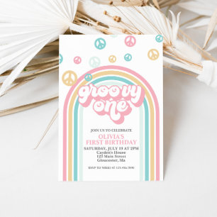 Invitación Groovy One Retro Verano Arcoíris