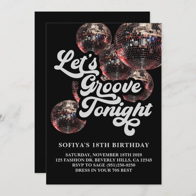 Invitación Groovy Party de Retro Disco Ball 70 (Anverso / Reverso)