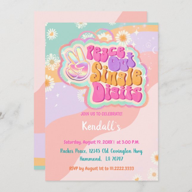 Invitación Groovy Peace Out Single Digits 10 (Anverso / Reverso)