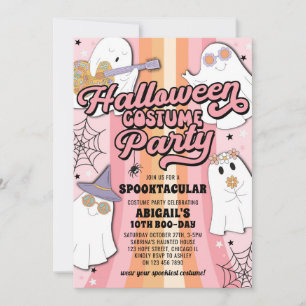 Invitación Groovy Pink Halloween Chica Costume fiesta de cump