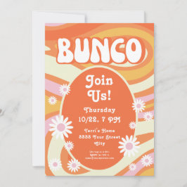 Invitación Groovy Pink y Naranja Floral Bunco