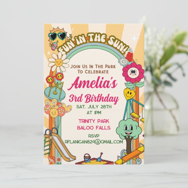 Invitación Groovy Playground Birthday Invite (Anverso de pie)