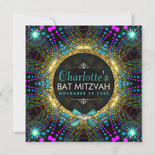 Invitación Groovy Princesa Mint Bat Pink Blacklight Mitzvah