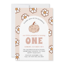 Groovy Pumpkin Daisies Retro Boho Primer cumpleaño