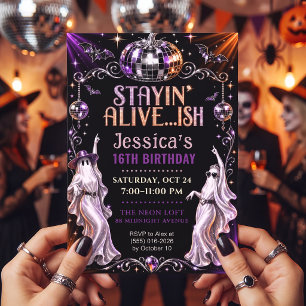 Invitación Groovy Purple Disco Ghost Sweet 16