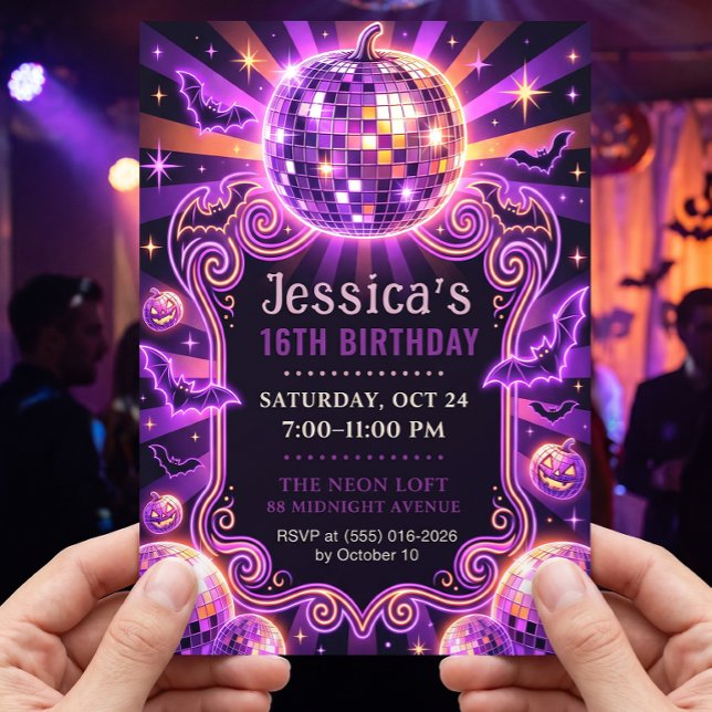 Invitación Groovy Purple Disco Pumpkin Sweet 16 (Subido por el creador)