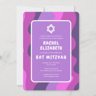 Invitación Groovy Purple Waves Star David Personalizado Bat M