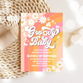 Invitación Groovy Rainbow 1st Birthday Invitation
