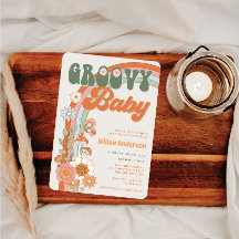Groovy Rainbow Baby Shower Invitan a Retro