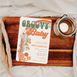 Invitación Groovy Rainbow Baby Shower Invitan a Retro