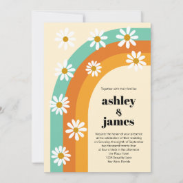 Invitación Groovy Rainbow Boda estilo Boho Daisy de los años 