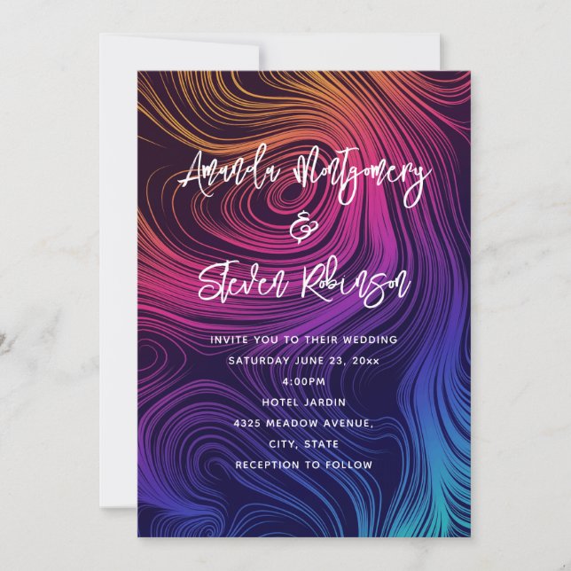 Invitación Groovy Resumen Boda de patrones de rotación de tor (Anverso)