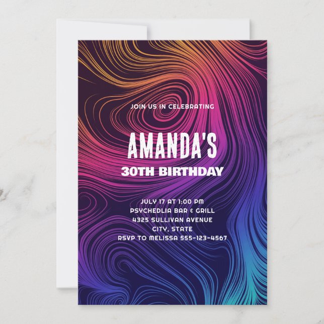 Invitación Groovy Resumen Swirls y Circles Guay Cumpleaños (Anverso)