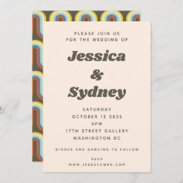 Invitación Groovy Retro 60 Boda verde aceituna estética de lo