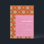 Invitación Groovy Retro 60 Flores Naranja Bat Rosa Mitzvah<br><div class="desc">Naranja de flores Groovy Retro 60 e invitación a Mitzvah de murciélago rosado</div>