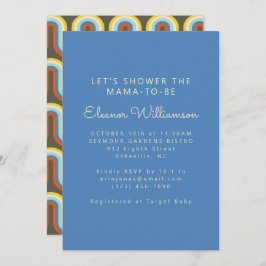 Invitación Groovy Retro 70 Blue Olive Green Baby Shower