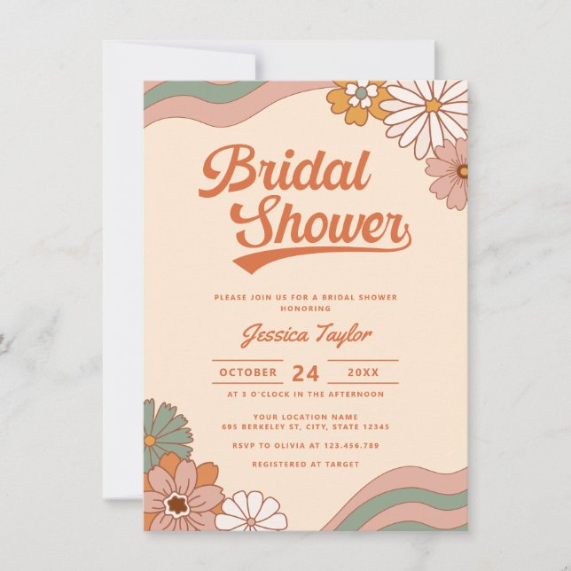 Invitación Groovy Retro 70 Daisy Floral Bridal Shower (Anverso)