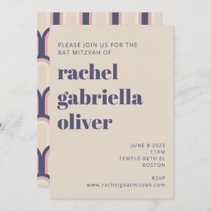 Invitación Groovy Retro 70 Design Blue Pink Bat Mitzvah