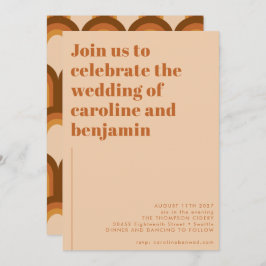 Invitación Groovy Retro 70 Diseño Boda Terracota Marrón