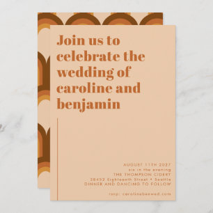 Invitación Groovy Retro 70 Diseño Boda Terracota Marrón