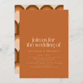 Invitación Groovy Retro 70 Diseño Boda Terracota Marrón
