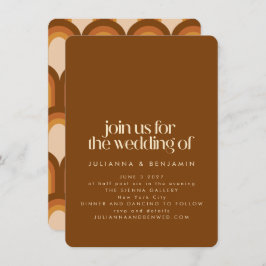 Invitación Groovy Retro 70 Diseño Brown Boda único de diversi