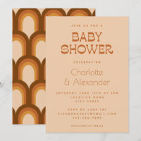 Groovy Retro 70 Diseño Parejas Marrones Baby Showe