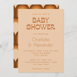 Invitación Groovy Retro 70 Diseño Parejas Marrones Baby Showe