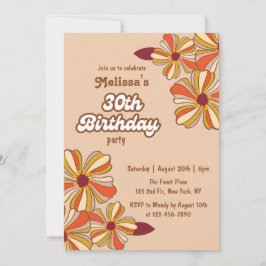 Invitación Groovy Retro 70 Flor hippie 30 cumpleaños