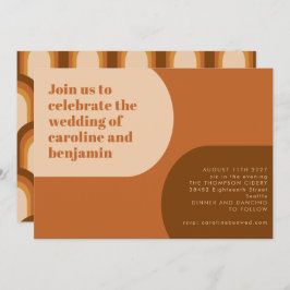 Invitación Groovy Retro 70 Forma de arco Tan Terracotta Boda