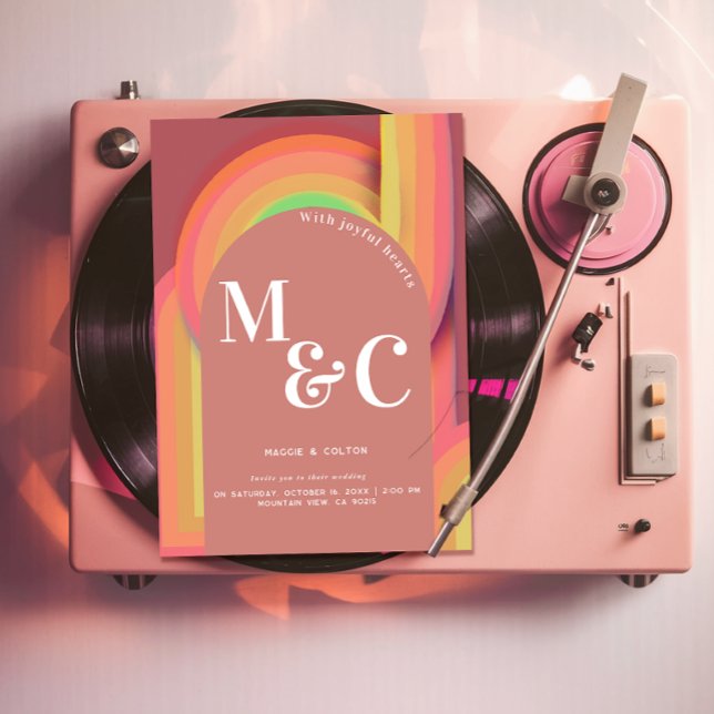 Invitación Groovy retro 70 Líneas de curva (Subido por el creador)