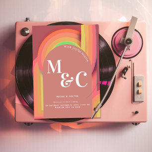 Invitación Groovy retro 70 Líneas de curva