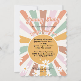 Invitación Groovy Retro 70 Sunshine Daisy Chica Baby