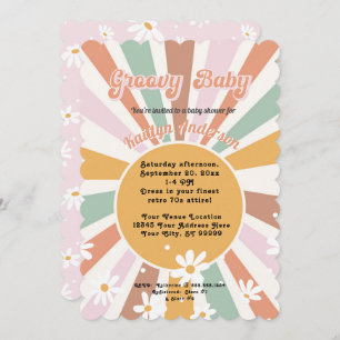 Invitación Groovy Retro 70 Sunshine Daisy Chica Baby
