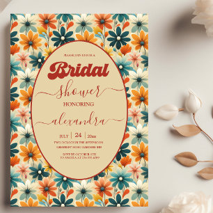 Invitación Groovy Retro 70s Despedida de Soltera Floral