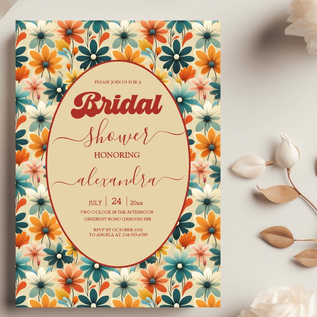Invitación Groovy Retro 70s Despedida de Soltera Floral (Subido por el creador)