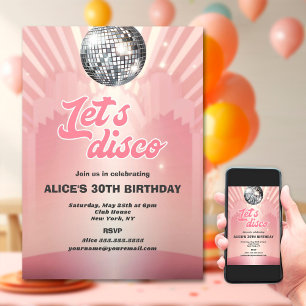 Invitación Groovy Retro 70s Fiesta de Cumpleaños Disco